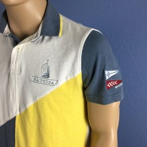 NAUTICA Patchwork Polo Shirt Yellow White L Large